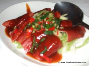 Crispy intestines with plum sauce Crispy intestines with plum sauce