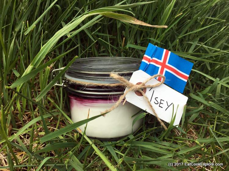 Isey Skyr in Iceland On the turf roof of a farmhouse at Commonwealth Farm in Iceland used for the filming of Game of Thrones, as the Settlement era Viking lodge.
