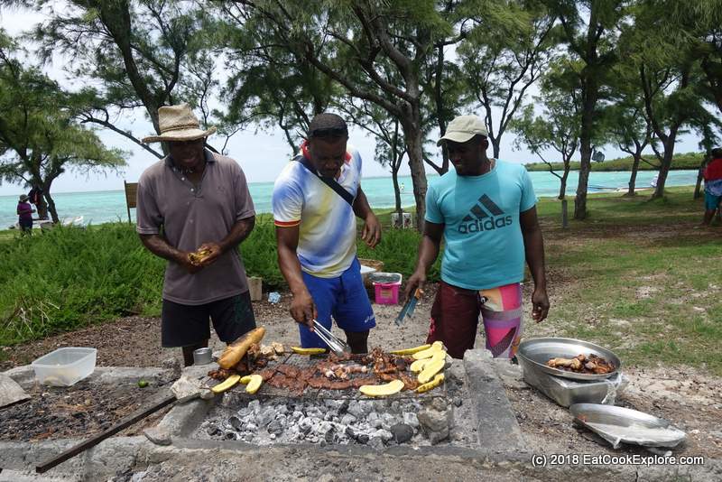 The boat drivers who have hidden talents as chefs, preparing the BBQ lunch